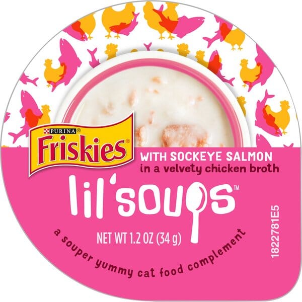 Purina Friskies Lil' Soups Compliments Salmon in Chicken Broth Puree Wet Cat Food Topper or Treat - 1.2 Oz - Case of 8  