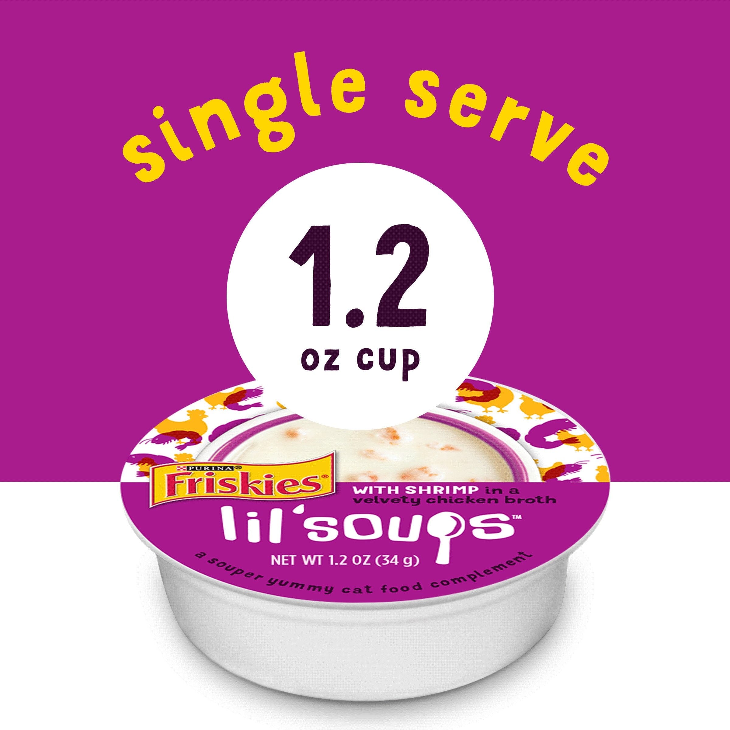 Purina Friskies Lil' Soups Compliments Shrimp in Chicken Broth Puree Wet Cat Food Topper or Treat - 1.2 Oz - Case of 8  