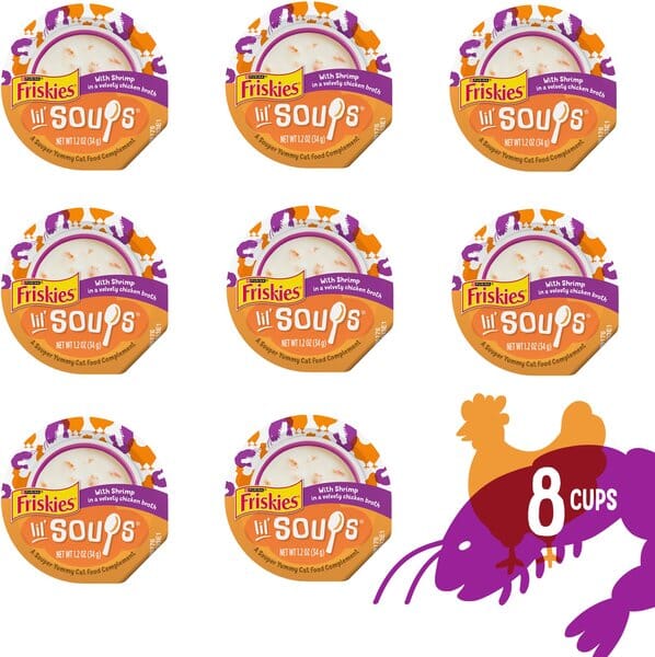 Purina Friskies Lil' Soups Compliments Shrimp in Chicken Broth Puree Wet Cat Food Topper or Treat - 1.2 Oz - Case of 8