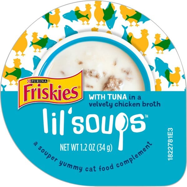 Purina Friskies Lil' Soups Compliments Tuna in Chicken Broth Puree Wet Cat Food Topper or Treat - 1.2 Oz - Case of 8  