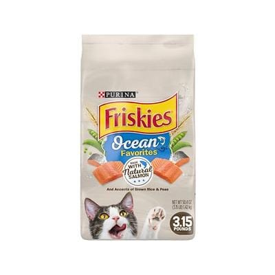 Purina Friskies Ocean Favorites Salmon Peas and Brown Rice Dry Cat Food - 3.15 Lbs - Case of 4  