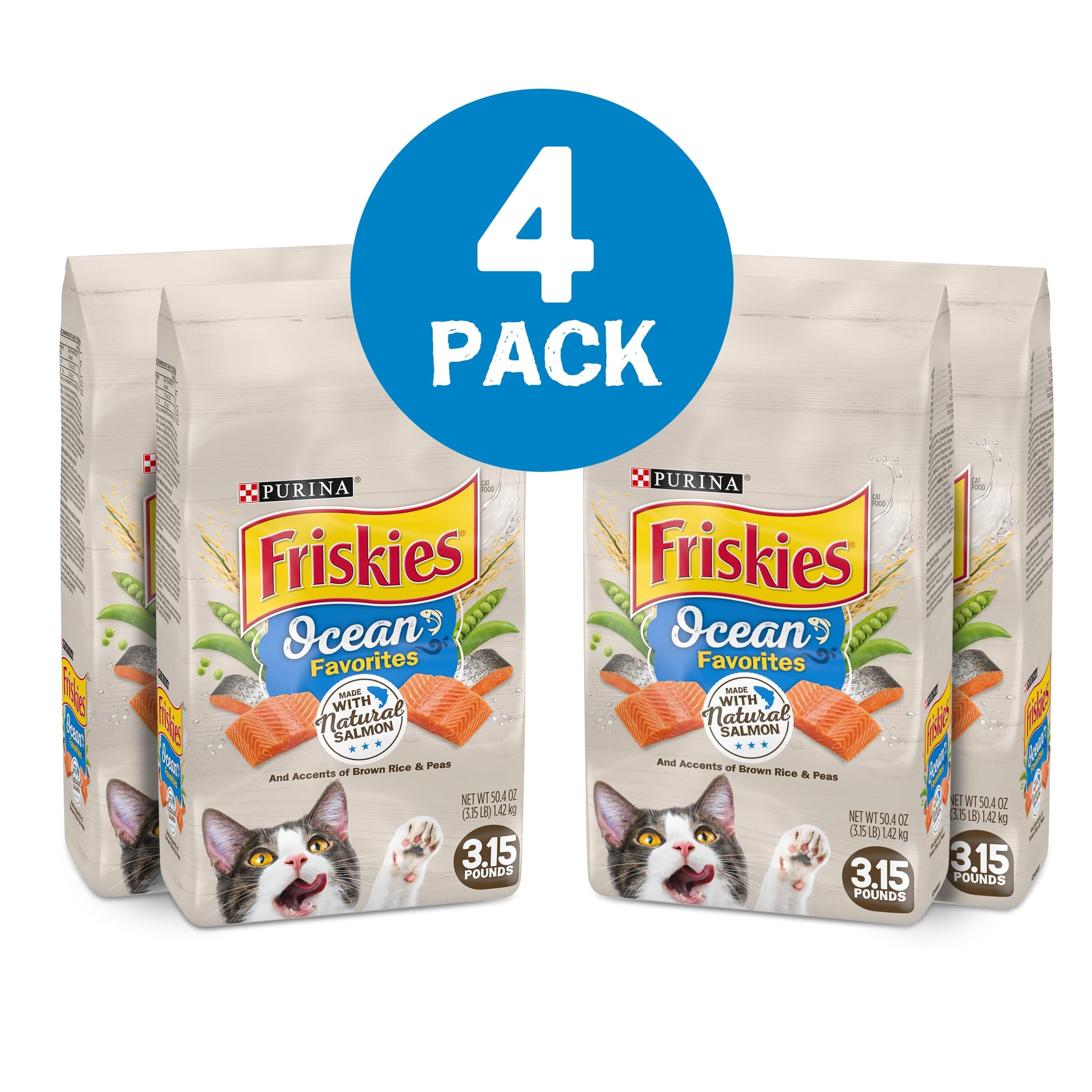 Purina Friskies Ocean Favorites Salmon Peas and Brown Rice Dry Cat Food - 3.15 Lbs - Case of 4  