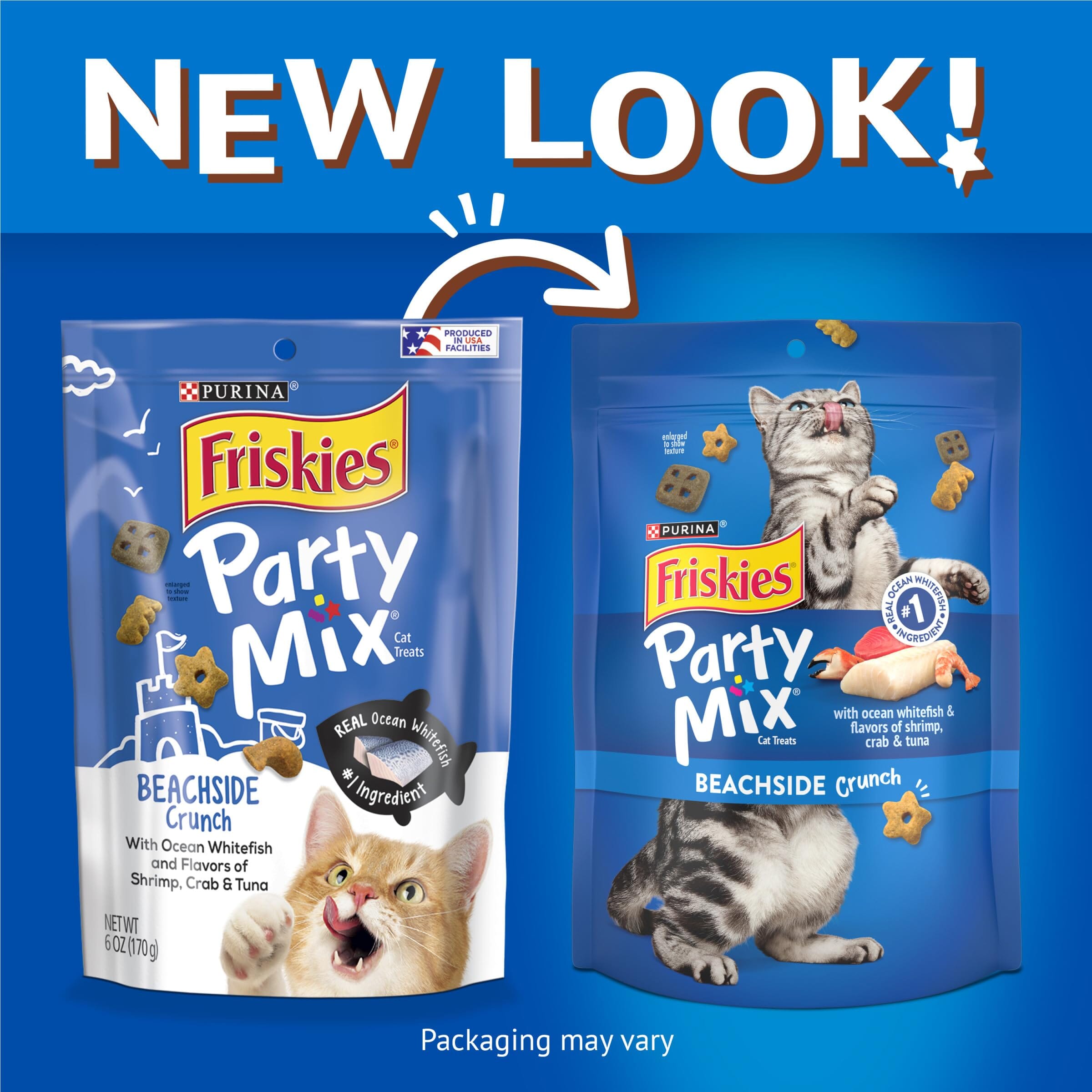 Purina Friskies Party Mix Beachside Crunch with Tuna Chicken and Seafood Crunchy Cat Treats - 2.1 Oz - Case of 10  