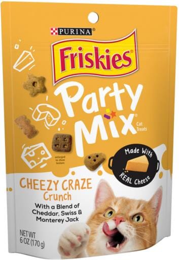 Purina Friskies Party Mix Cheesey Craze Chedder Swiss and Monterey Jack Crunchy Cat Treats - 6 Oz - Case of 6  