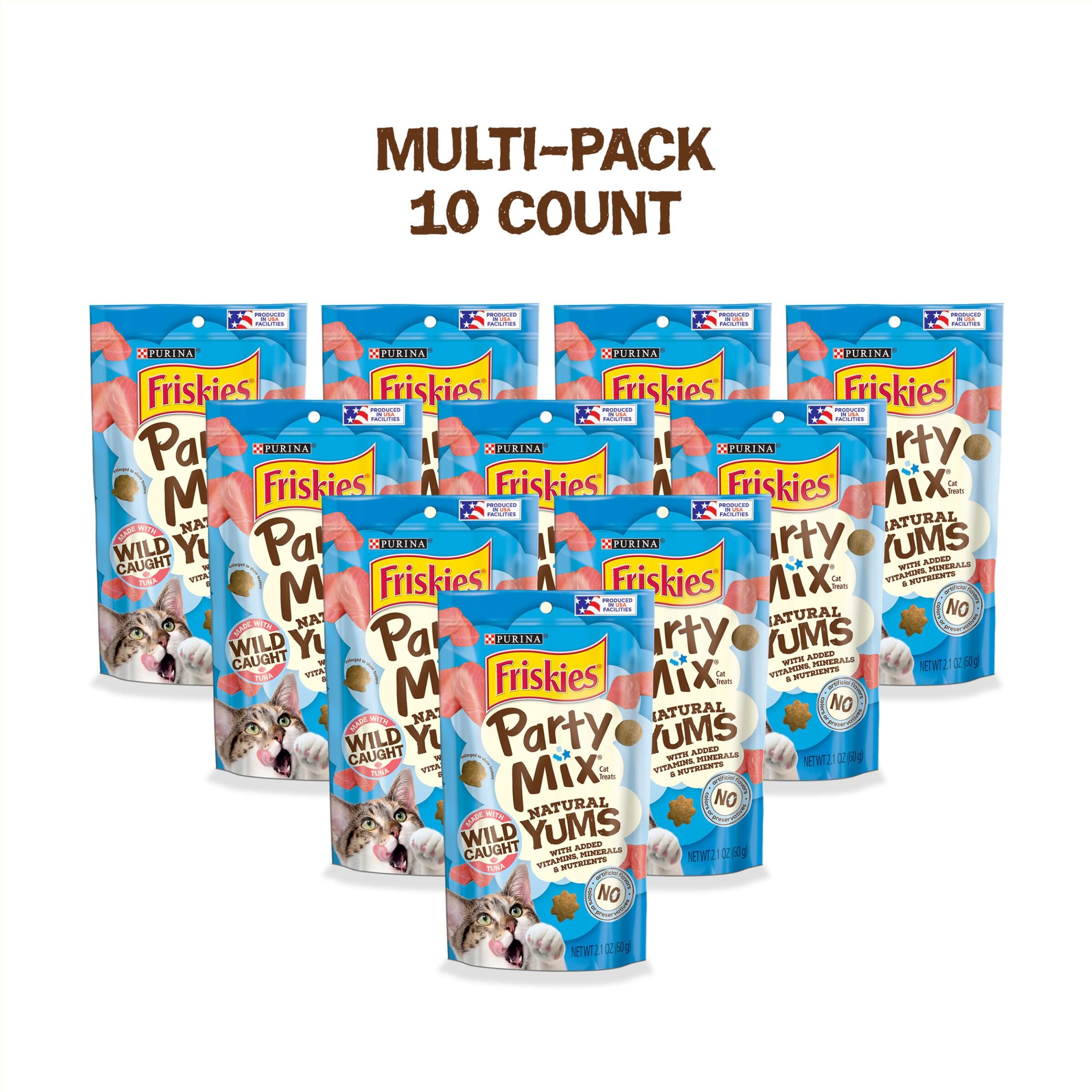 Purina Friskies Party Mix Natural Yums with Wild-Caught Shrimp Crunchy Cat Treats - 2.1 Oz - Case of 10  