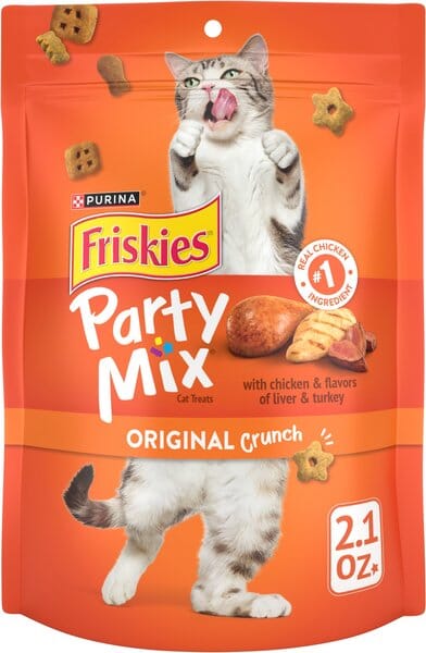 Purina Friskies Party Mix Original Chicken Liver and Turkey Crunchy Cat Treats - 2.1 Oz - Case of 10
