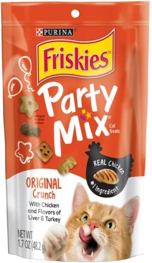 Purina Friskies Party Mix Original Chicken Liver and Turkey Crunchy Cat Treats - 2.1 Oz - Case of 10  