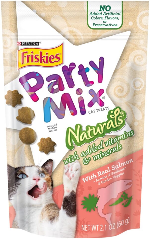 Purina Friskies Party Mix Salmon with Vitamins and Minerals Crunchy Cat Treats - 2.1 Oz - Case of 10  