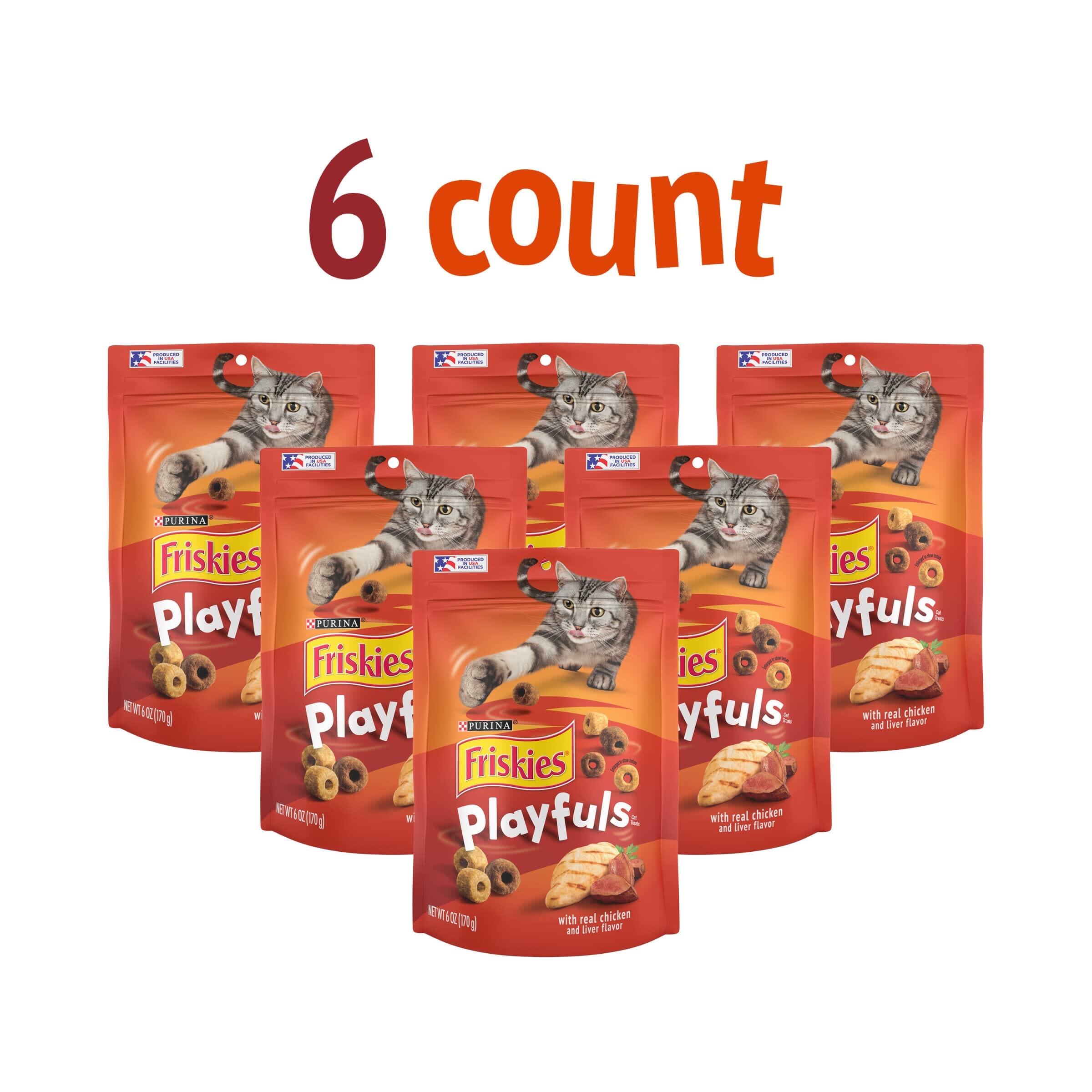 Purina Friskies Playfuls Chicken and Liver Crunchy Cat Treats - 6 Oz - Case of 6  