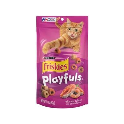 Purina Friskies Playfuls Salmon and Shrimp Crunchy Cat Treats - 2.1 Oz - Case of 10