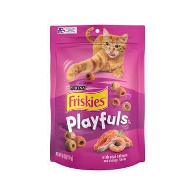 Purina Friskies Playfuls Salmon and Shrimp Crunchy Cat Treats - 6 Oz - Case of 6