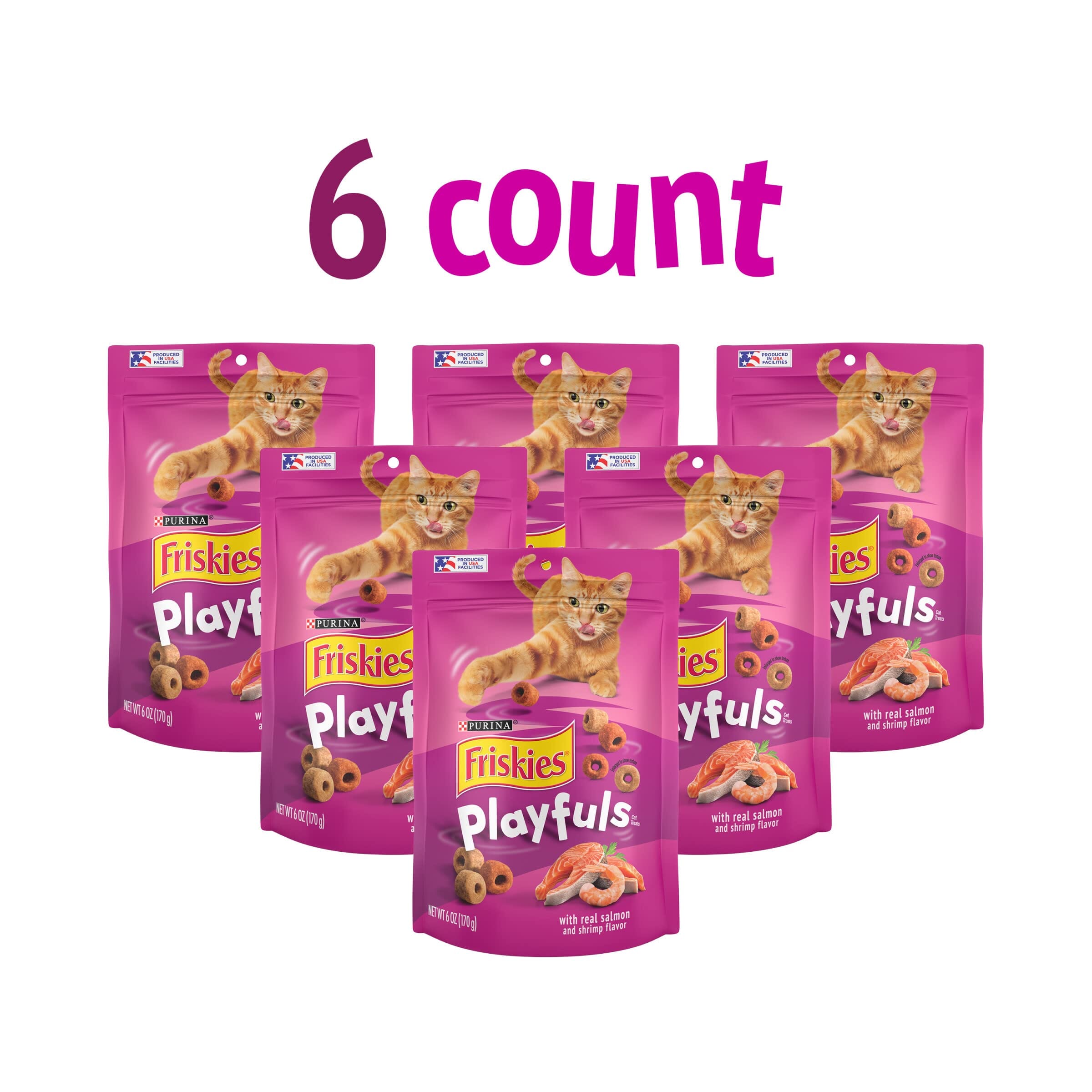 Purina Friskies Playfuls Salmon and Shrimp Crunchy Cat Treats - 6 Oz - Case of 6  