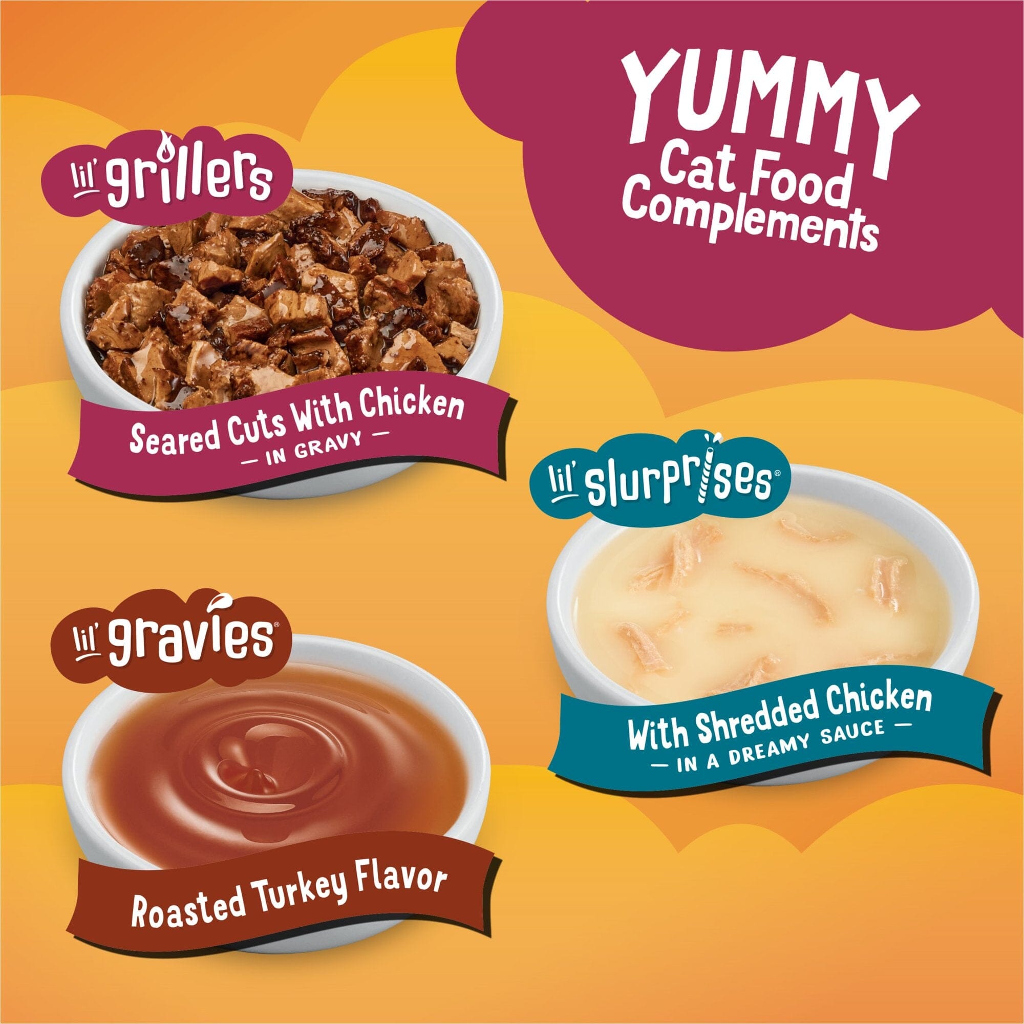 Purina Friskies Poultry Faves Lil' Grillers Lil' Gravies Lil' Slurpies Wet Cat Food or Toppers -  Variety Pack - 8 Pack - Case of 8