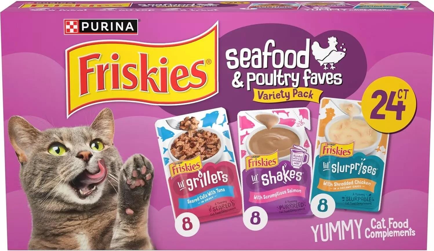 Purina Friskies Seafood and Poultry Faves Lil' Bits Lil' Shakes Lil' Gravies Wet Cat Food or Toppers Pouch - Variety Pack - 24 Count Default Title