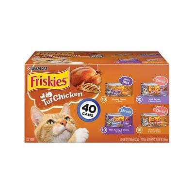 Purina Friskies Turkey and Chicken Meaty Bits Shreds and Chunks in Gravy Canned Cat Food - Variety Pack - 5.5 Oz - 40 Count  