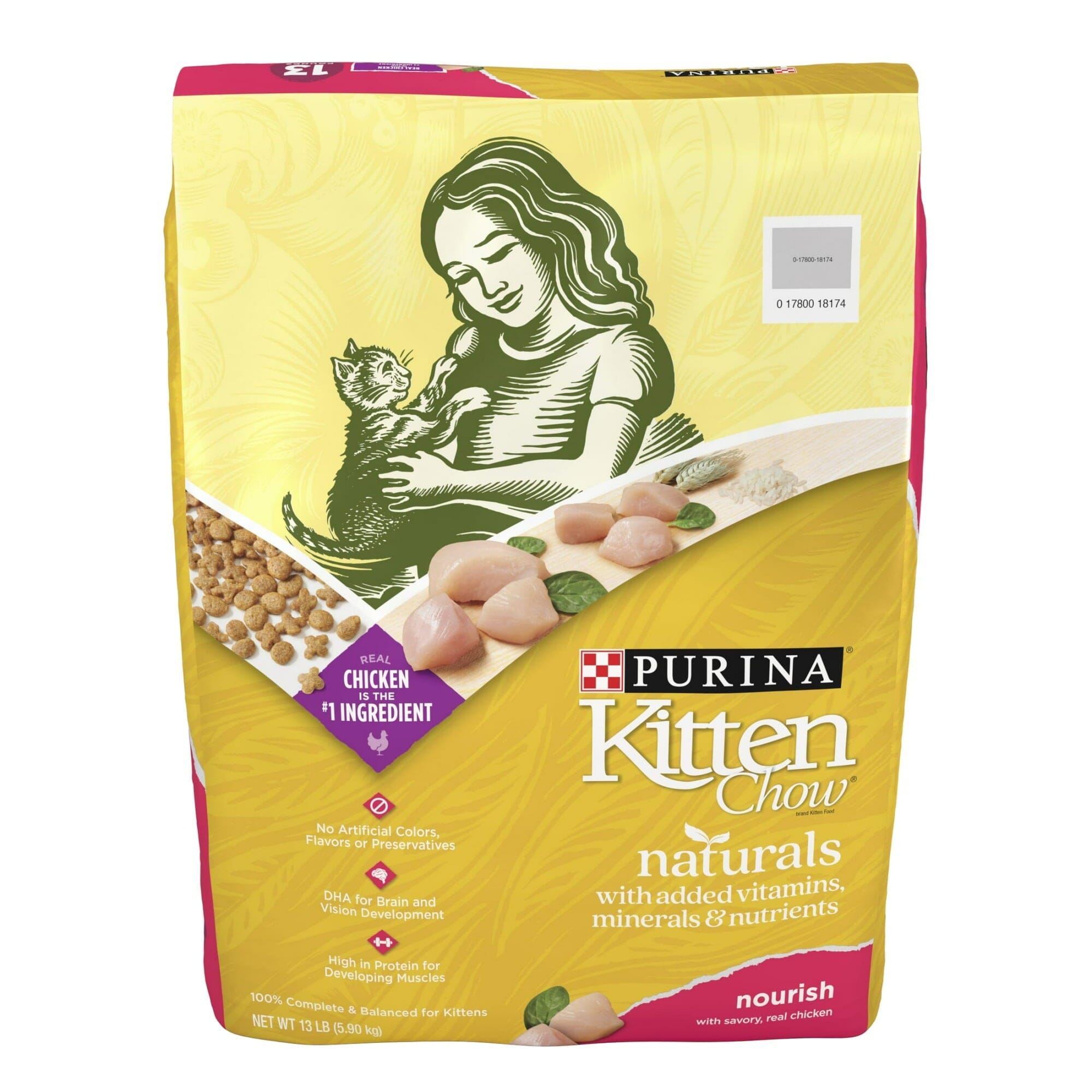 Purina Kitten Chow Naturals High-Protein Chicken with Vitamins and Minerals Dry Cat Food - 13 Lbs