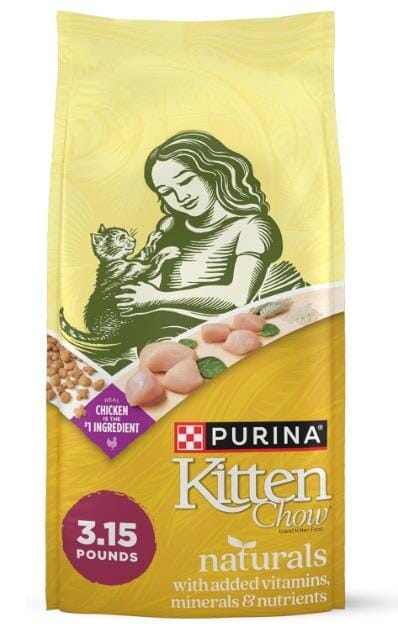 Purina Kitten Chow Naturals High-Protein Chicken with Vitamins and Minerals Dry Cat Food - 3.15 Lbs - Case of 4  