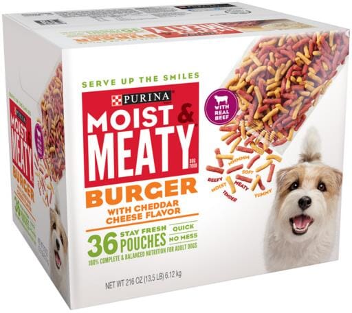 Purina Moist and Meaty Burger Beef and Chedder Cheese Flavor Dry Dog Food Pouches - 36 Pack - 216 Oz  
