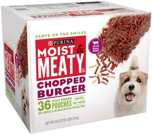 Purina Moist and Meaty Chopped Burger real Beef Dry Dog Food Pouches - 36 Pack - 216 Oz  
