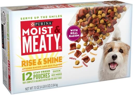 Purina Moist and Meaty Rise and Shine Awaken Bacon and Eggs Dry Dog Food Pouches - 12 Pack - 72 Oz - Case of 4  