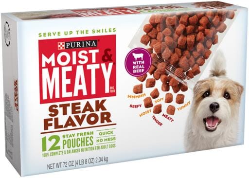 Purina Moist and Meaty Steak Flavor Dry Dog Food Pouches - 12 Pack - 72 Oz - Case of 4  