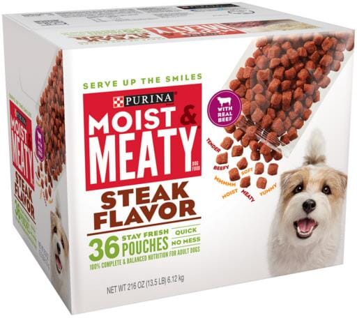 Purina Moist and Meaty Steak Flavor Dry Dog Food Pouches - 36 Pack - 216 Oz  