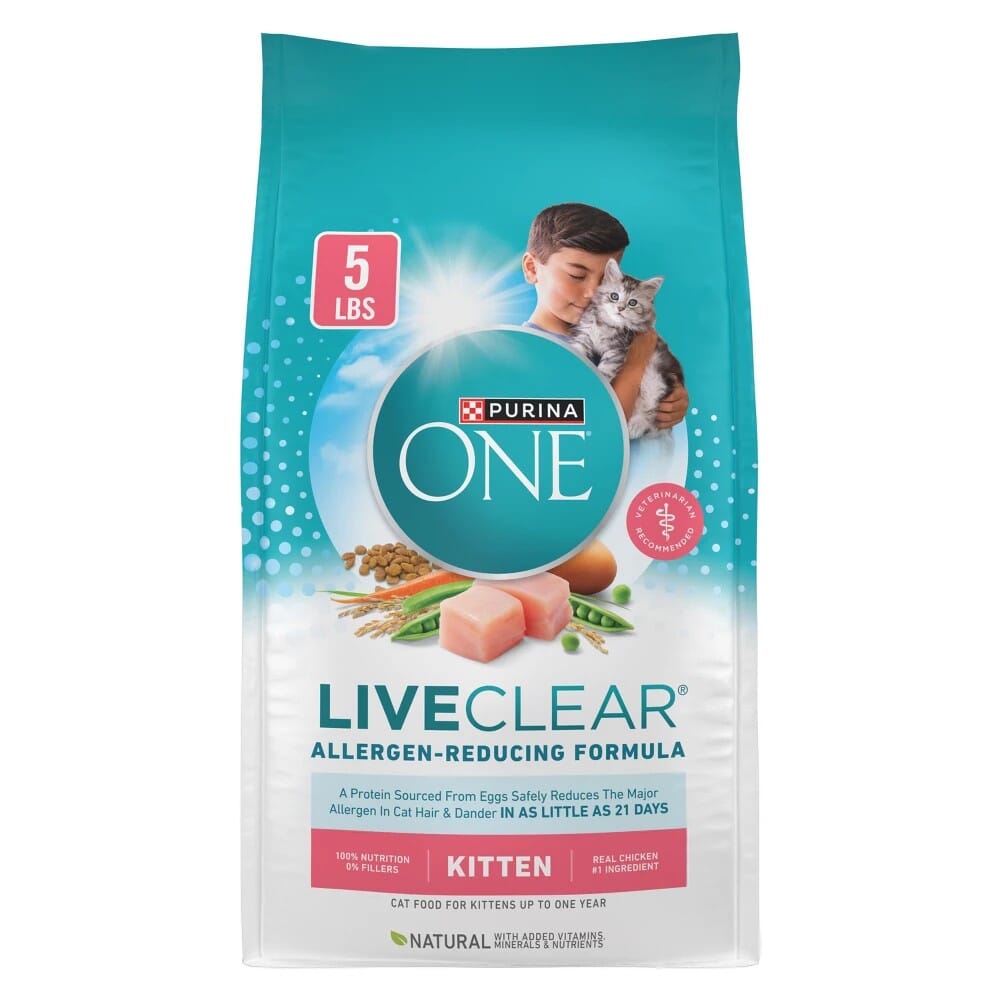 Purina ONE LiveClear Allergen Reducing Formula Chicken Kitten Dry Cat Food 5 Pounds