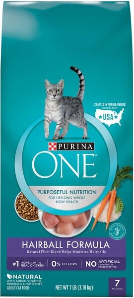 Purina One + Plus Hairball Formula Immune Support Adult Chicken Dry Cat Food - 7 Lbs - Case of 4