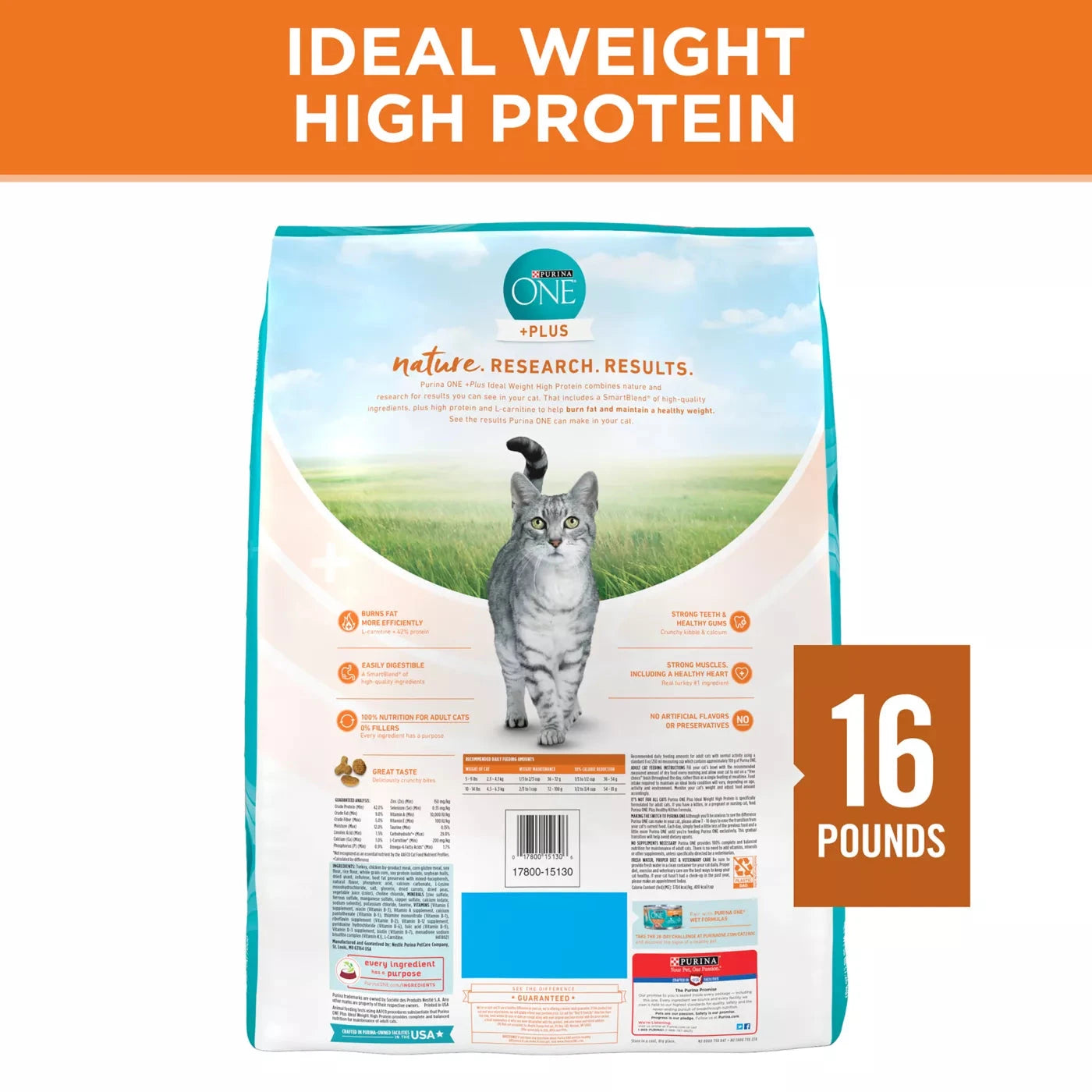 Purina One + Plus Ideal Weight and High-Protein Turkey Dry Cat Food - 16 Lbs