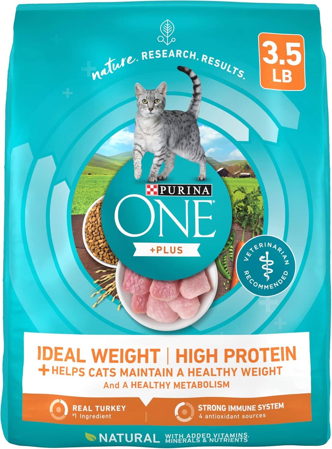 Purina One + Plus Ideal Weight and High-Protein Turkey Dry Cat Food - 3.5 Lbs - Case of 4