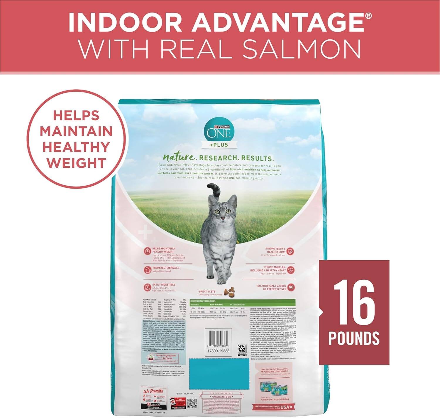 Purina One + Plus Indoor Advantage Healthy Weight and Immune Support Salmon Dry Cat Food - 16 Lbs