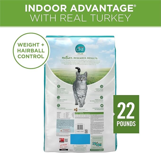 Purina One + Plus Indoor Advantage Healthy Weight and Immune Support Turkey Adult Dry Cat Food - 22 Lbs