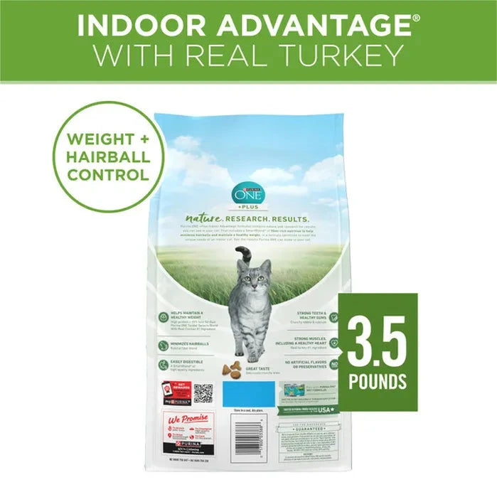 Purina One + Plus Indoor Advantage Healthy Weight and Immune Support Turkey Adult Dry Cat Food - 3.5 Lbs - Case of 4