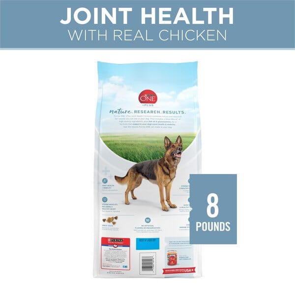 Purina One + Plus SmartBlend Joint and Muscle Health Chicken Dry Dog Food - 8 Lbs - Case of 4
