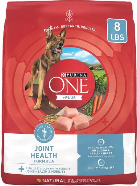 Purina One + Plus SmartBlend Joint and Muscle Health Chicken Dry Dog Food - 8 Lbs - Case of 4