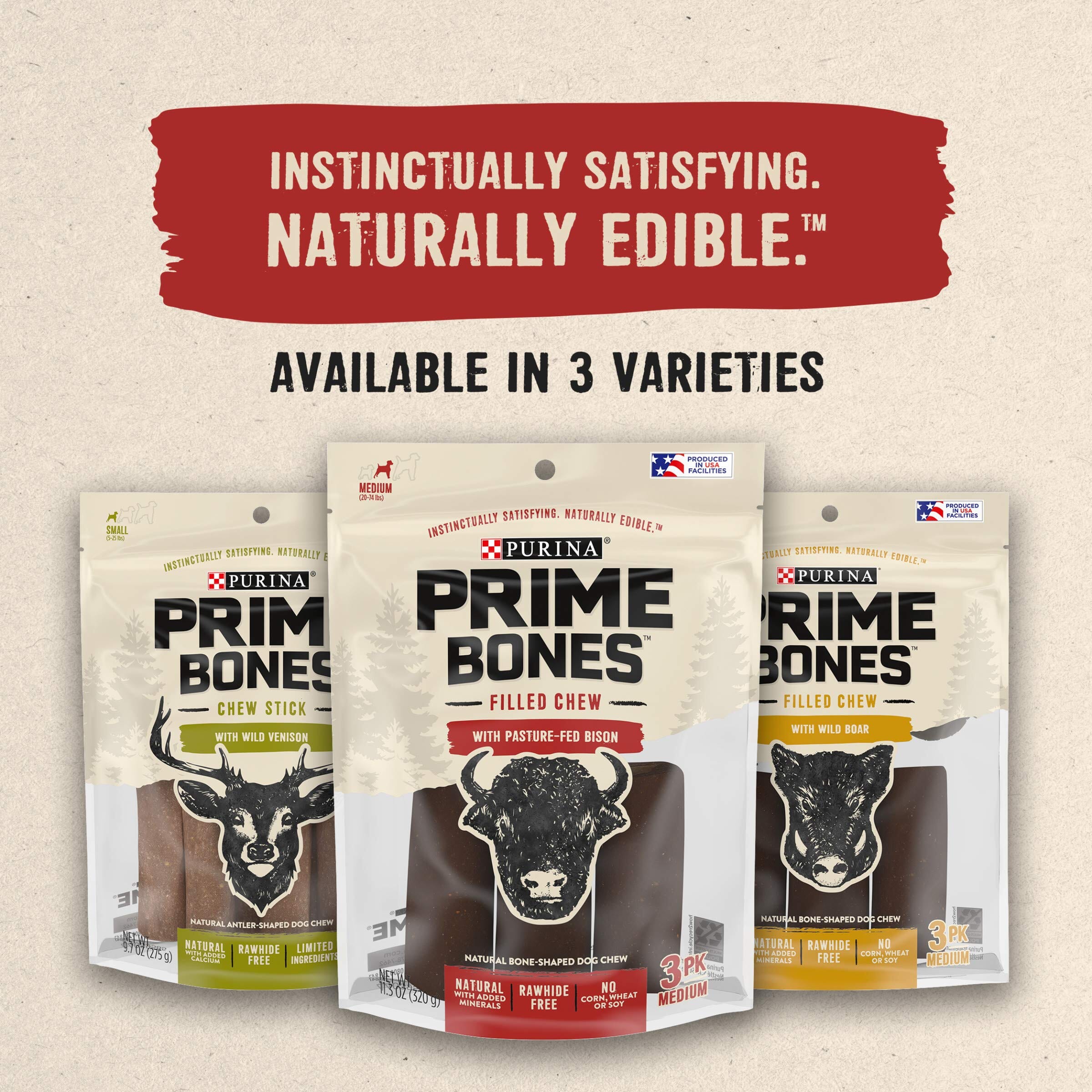 Purina Prime Bone Grass-Fed Bison Femur Bones Natural Hard Chew Dog Treats - Small - 11.2 Oz - Case of 6  