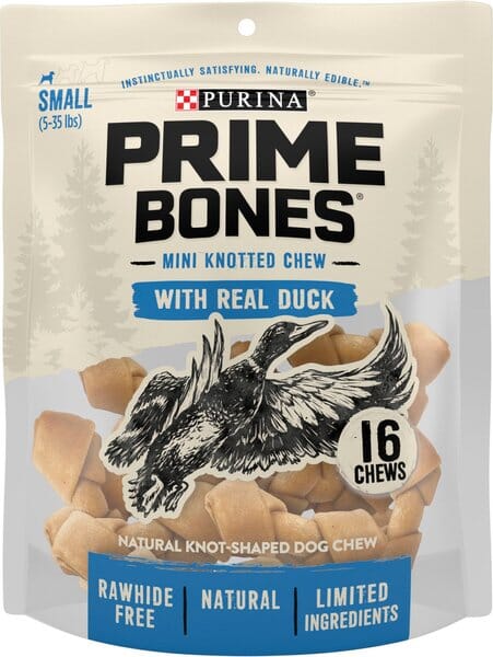 Purina Prime Bone Mini Knotted Duck Natural Hard Chews Dog Treats - 10.2 Oz - Case of 5