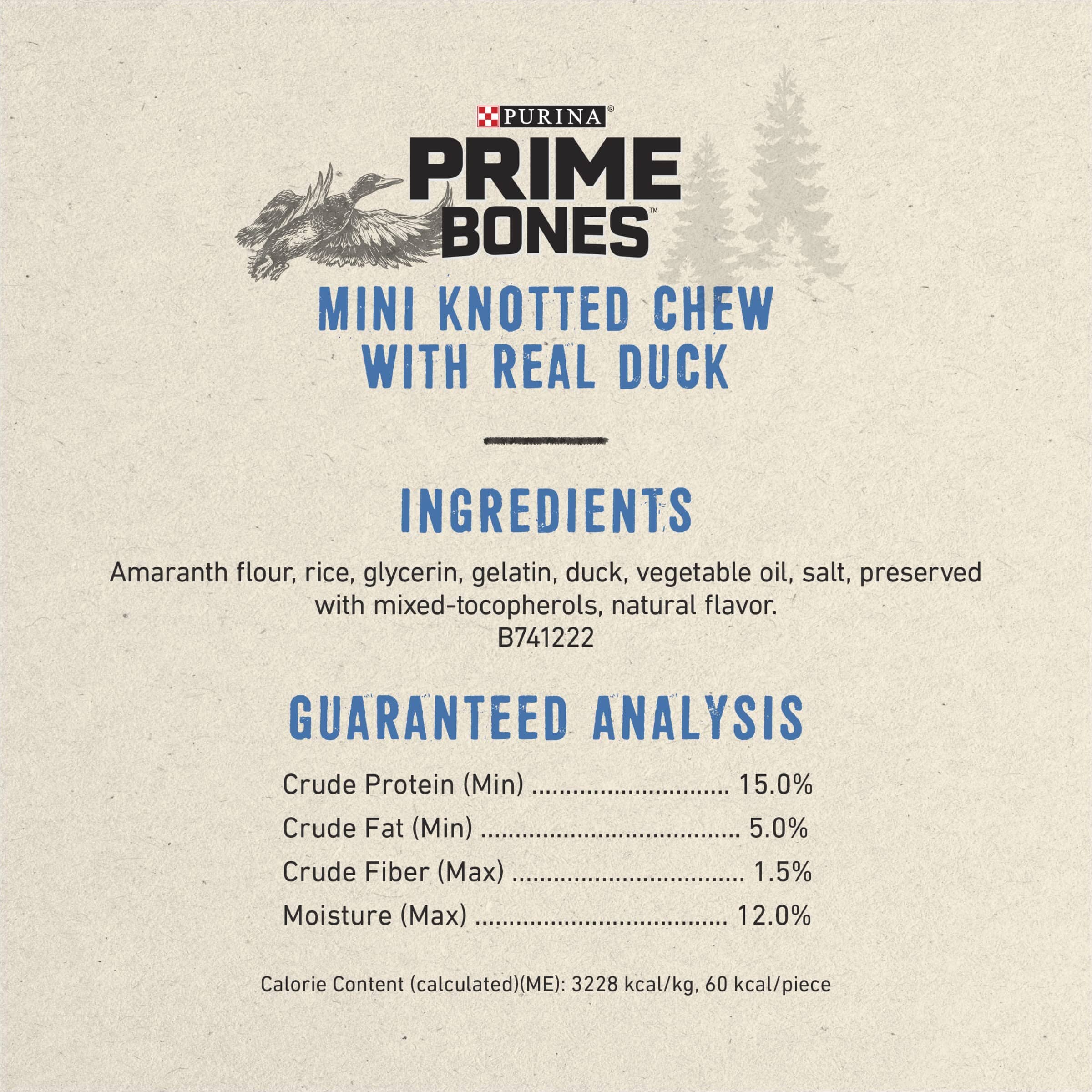 Purina Prime Bone Mini Knotted Duck Natural Hard Chews Dog Treats - 16.5 Oz - Case of 4  
