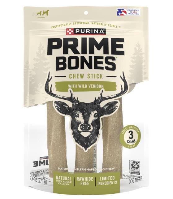 Purina Prime Bone Steak Venison Natural Hard Chews Dog Treats - Large - 9.72 Oz - Case of 6  