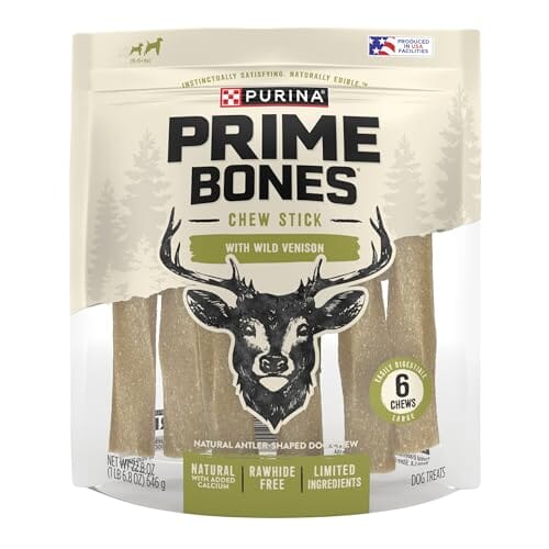 Purina Prime Bone Steak Venison Natural Hard Chews Dog Treats - Medium - 9.7 Oz - Case of 6  
