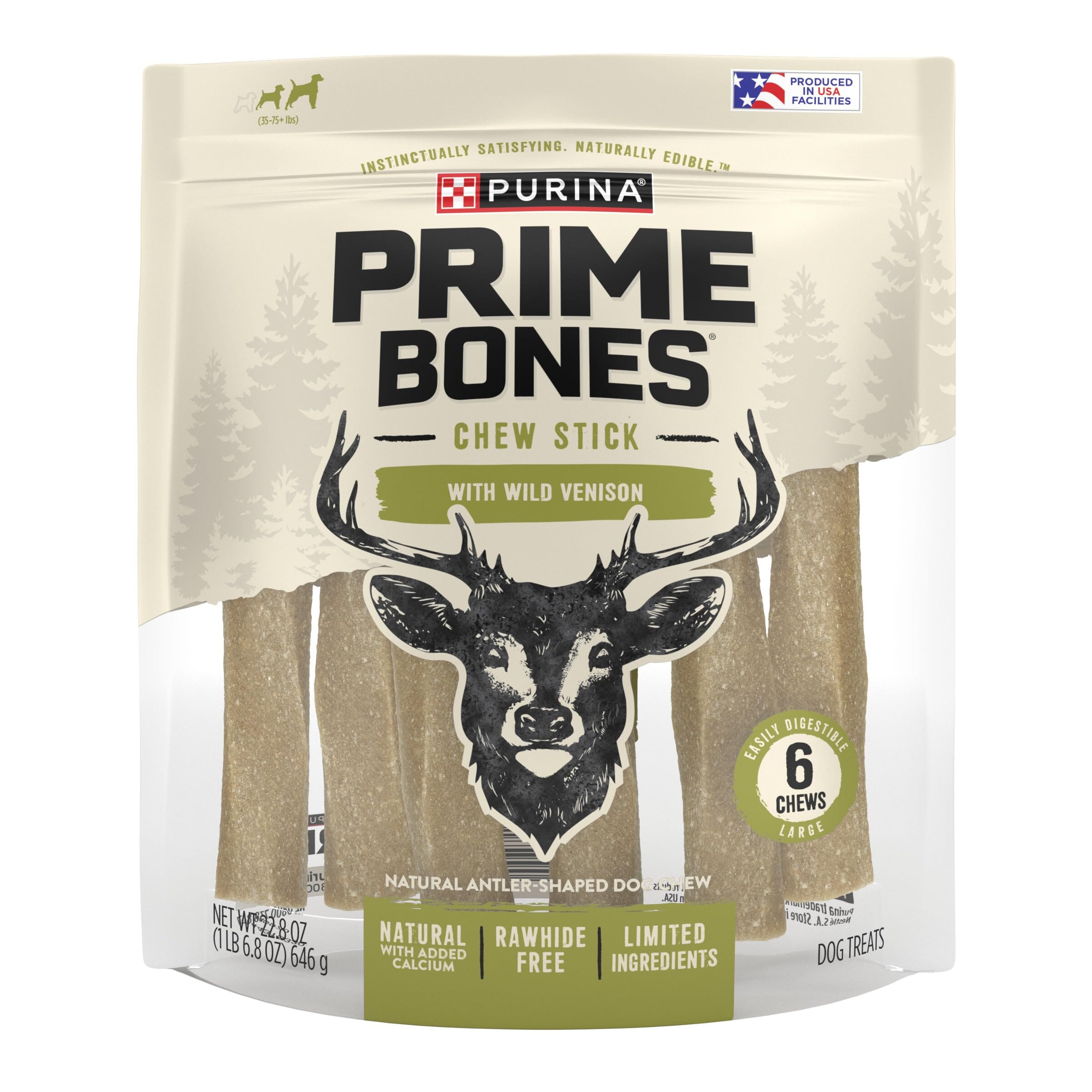 Purina Prime Bone Steak Venison Natural Hard Chews Dog Treats - Small - 9.7z Oz - Case of 6  