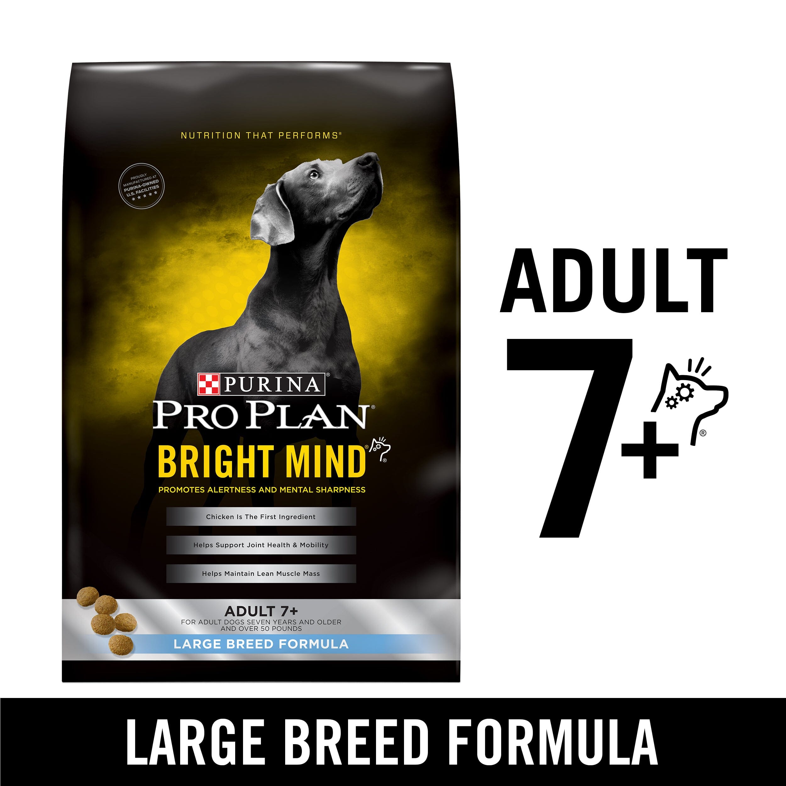Purina Pro Plan Bright Mind Chicken and Rice 7+ Senior Adult Large-Breed Dry Dog Food - 30 Lbs Default Title