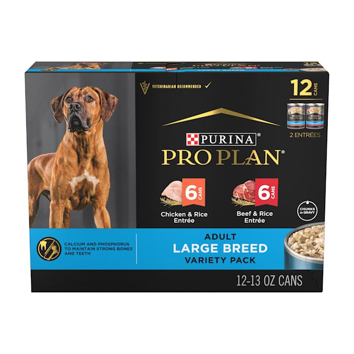 Purina Pro Plan Chicken Beef and Rice in Gravy Large-Breed Canned Dog Food - Variety Pack - 13 Oz - Case of 12 Default Title