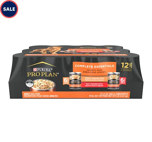 Purina Pro Plan Complete Essentials Chicken Beef Vegetables in Gravy Adult Canned Dog Food - Variety Pack - 13 Oz - Case of 12 Default Title