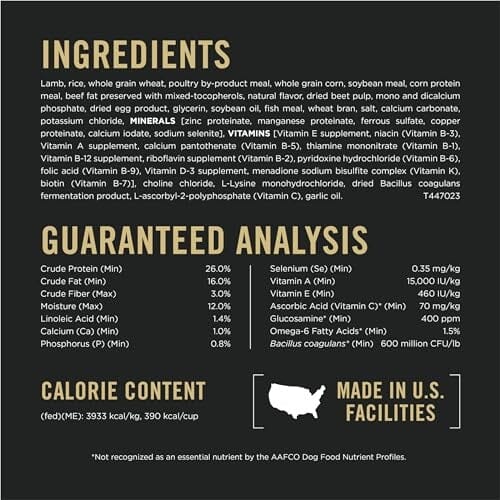 Purina Pro Plan Complete Essentials Shredded Blend High-Protein Lamb and Rice Adult Dry Dog Food - 5.5 Lbs - Case of 5