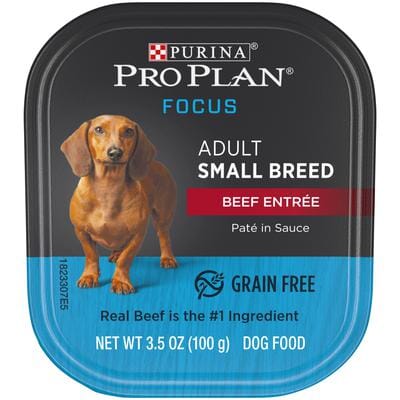 Purina Pro Plan Focus Chunks in Gravy Beef Pate Small-Breed Wet Dog Food Trays - 3.5 Oz - Case of 12