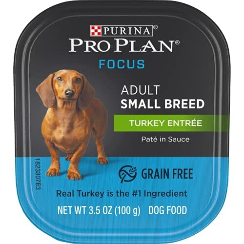 Purina Pro Plan Focus Grain-Free High-Protein Turkey Pate Entrée Small-Breed Adult Wet Dog Food Tray - 3.5 Oz - Case of 12