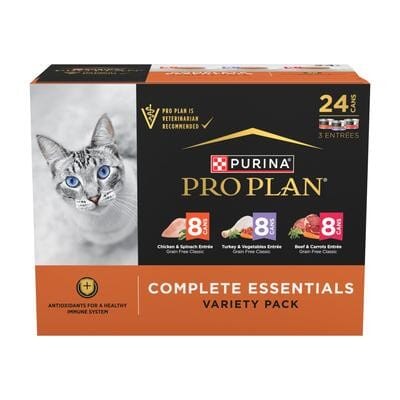 Purina Pro Plan Grain-Free Complete Essentials Chicken Turkey Beef Canned Cat Food - Variety Pack - 3 Oz - Case of 24 Default Title