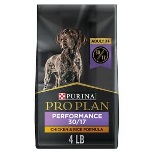 Purina Pro Plan Performance 30/17 Chicken and Rice Formula Adult 7+ Dry Dog Food - 4 Lbs - Case of 6