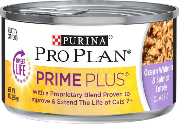 Purina Pro Plan Prime Plus Grain-Free Classic Whitefish and Salmon 7+ Senior Adult Canned Cat Food - 3 Oz - Case of 24